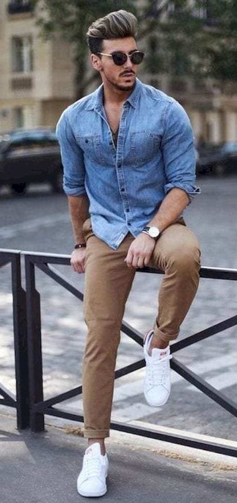 Casual Denim Shirt outfit for men