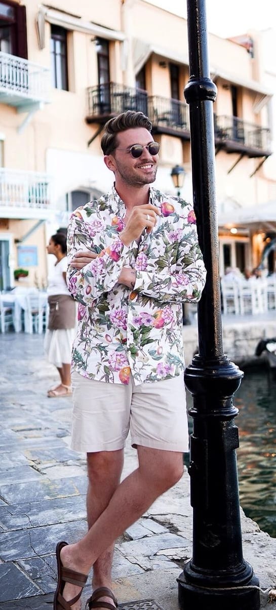 White Shorts, Floral Shirt and Slippers- OOTD for men