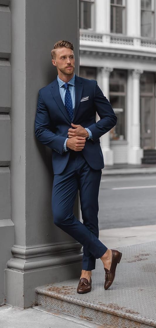 Light Blue Shirt, Blue Tie and Blue Suit Outfit ideas for men