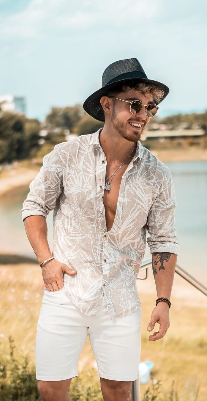 Loose Fitted Printed and Casual Shirt paired with shorts and hat