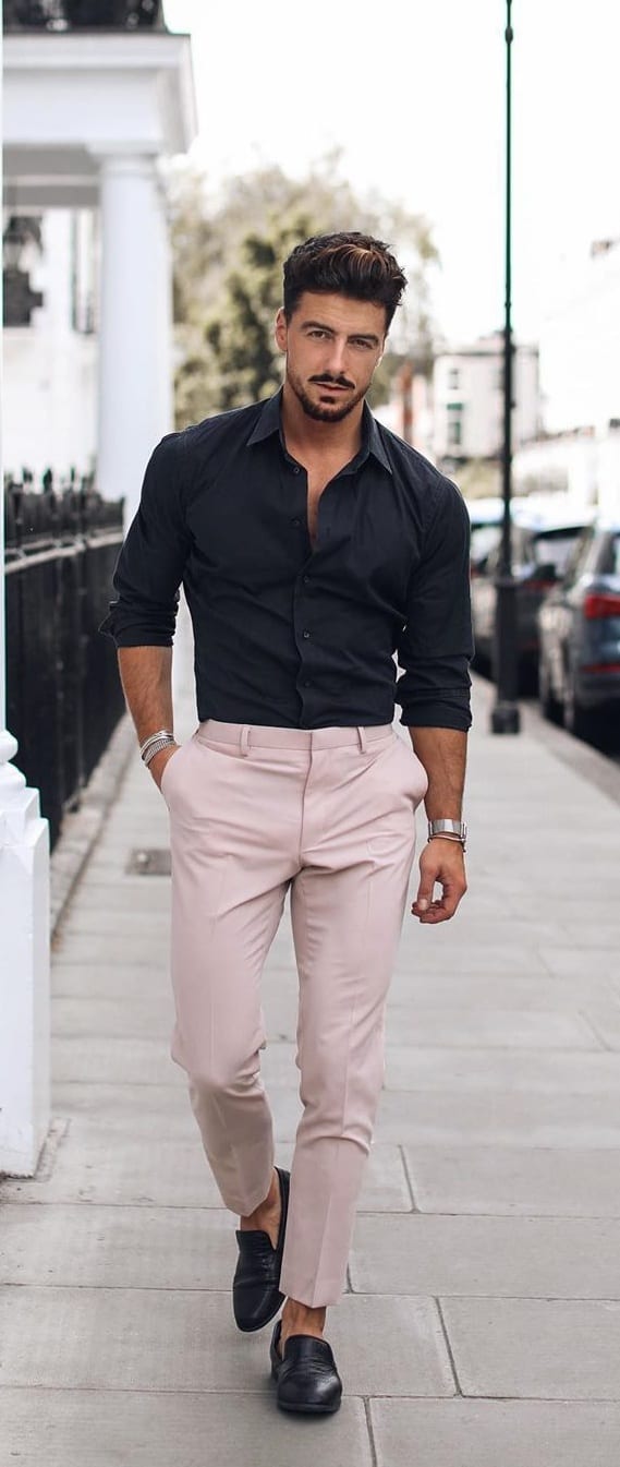 Black Shirt and Pink Trouser for Casual Office Wear