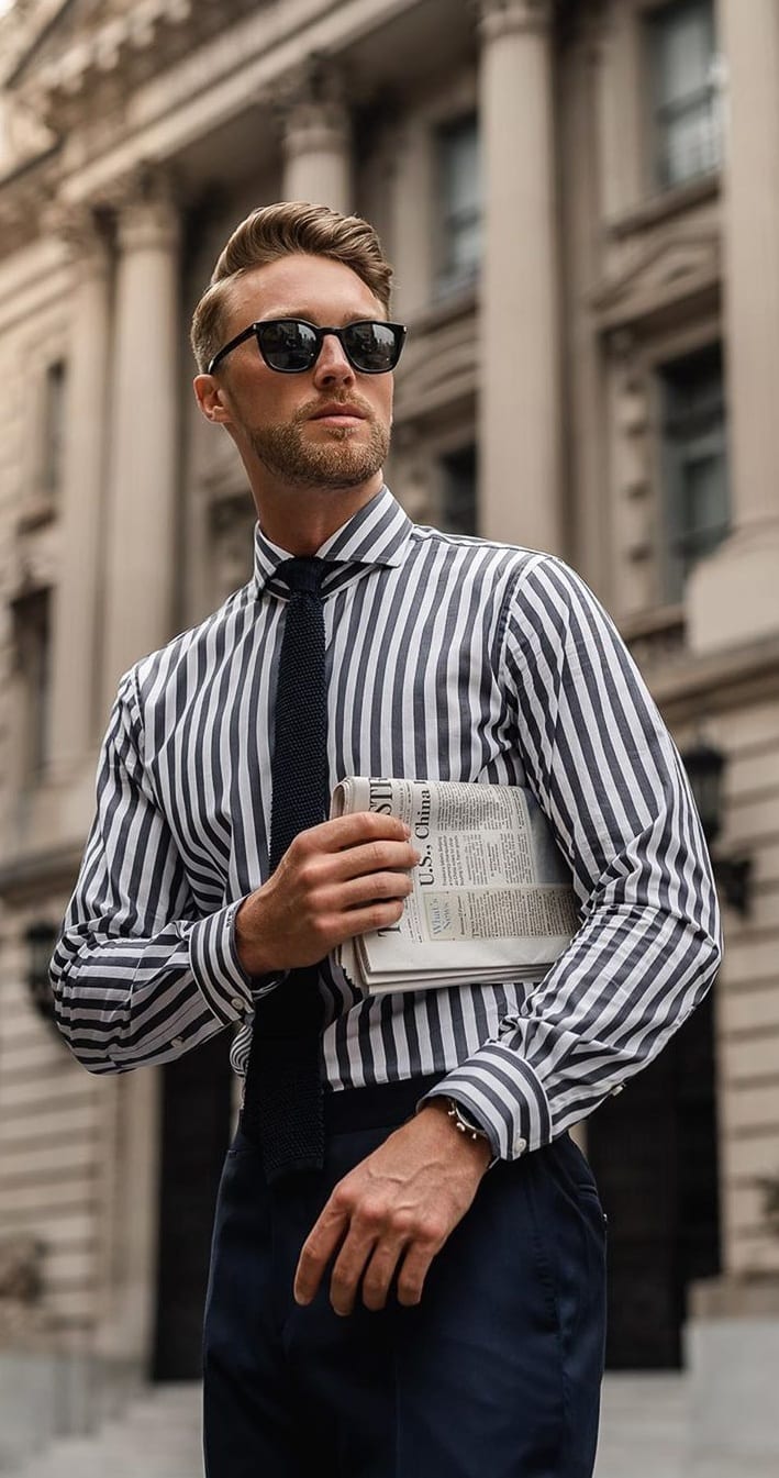 Striped Dress Shirt, Trousers and Tie ideas for men