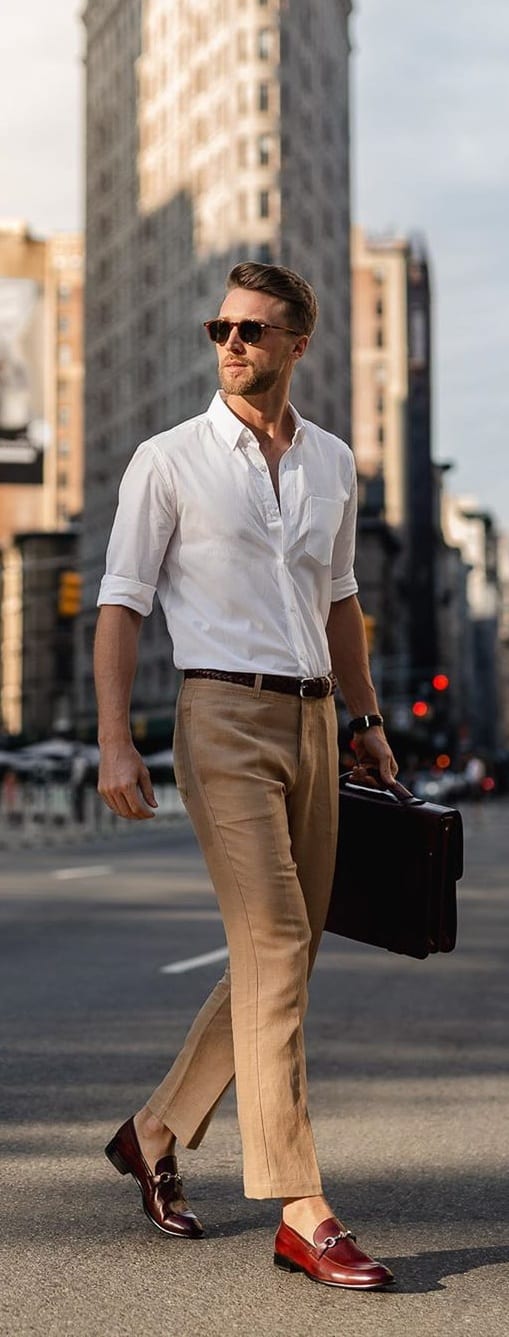 Classic White Shirt and Khaki Pant Office Wear for Mens