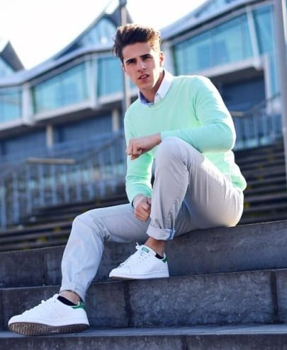 Mint Green Sweater, Undershirt and Chinos Outfit for men