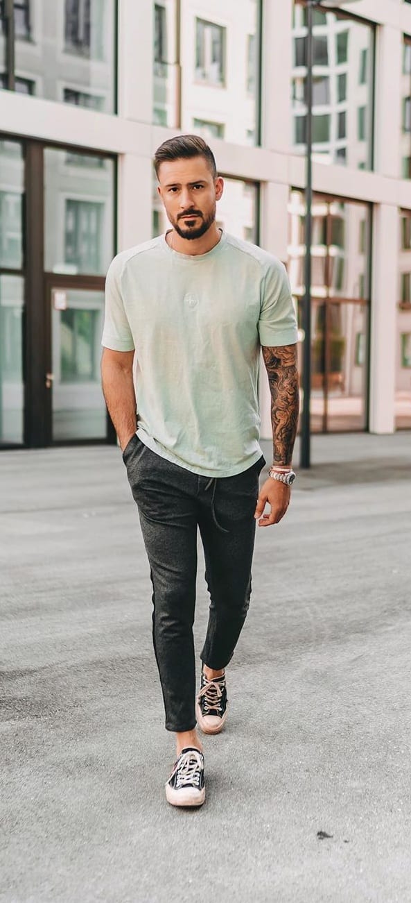 Mint Green T shirt and Black Jeans Outfit