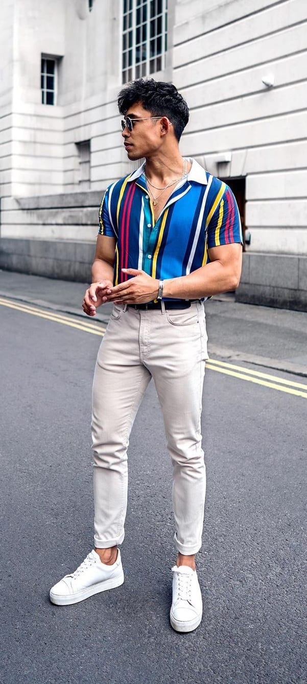 Multicolored Vertical Striped Shirt Outfit