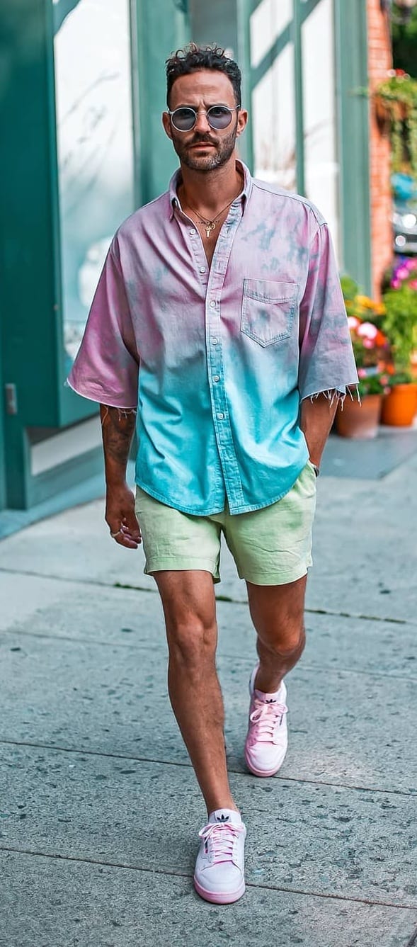 Pastel blue and pink shirt with mint green shirts