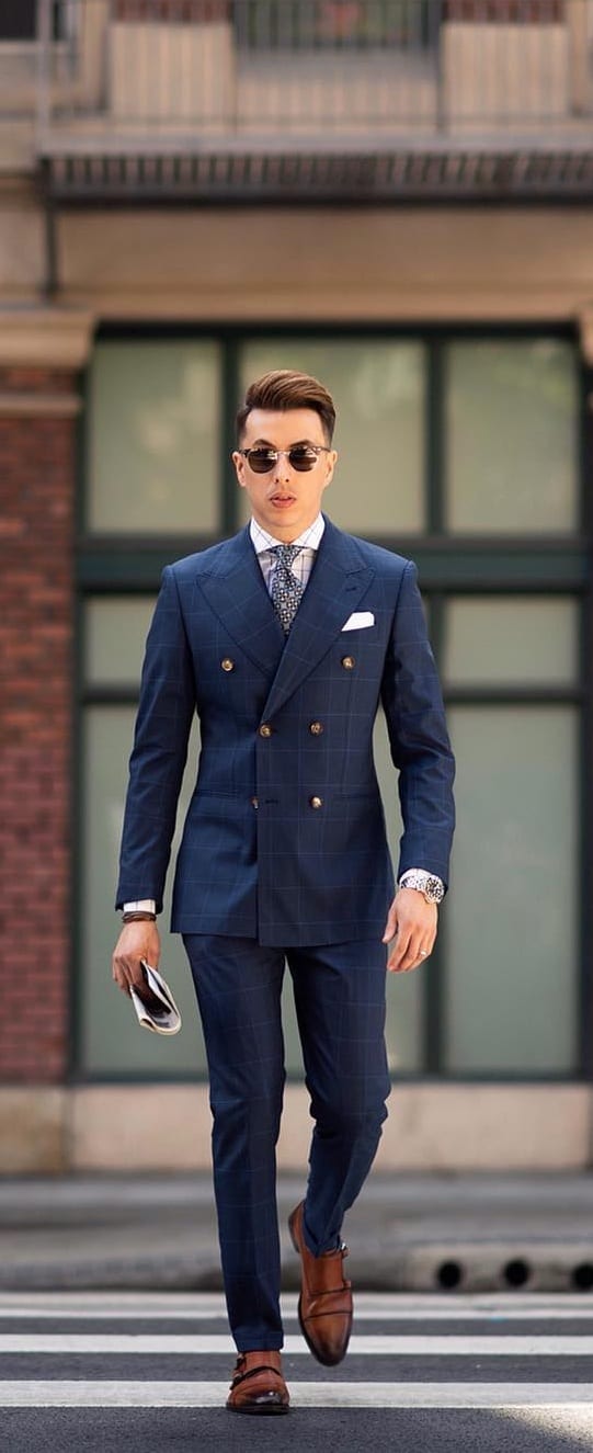 Plaid Blue Suit Outfits ideas