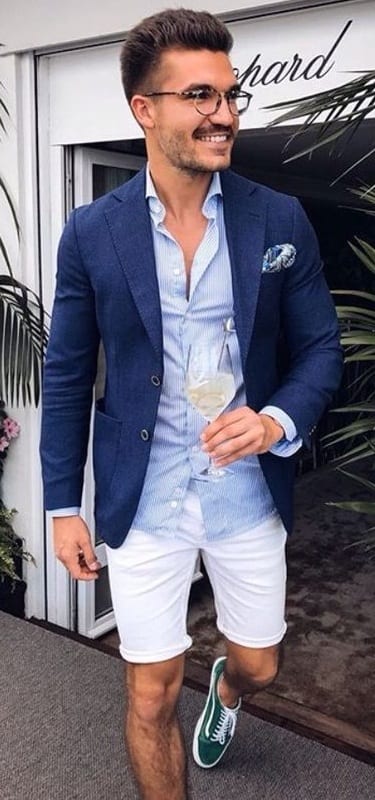 Royal Blue Blazer White Shorts Outfit Ideas for men