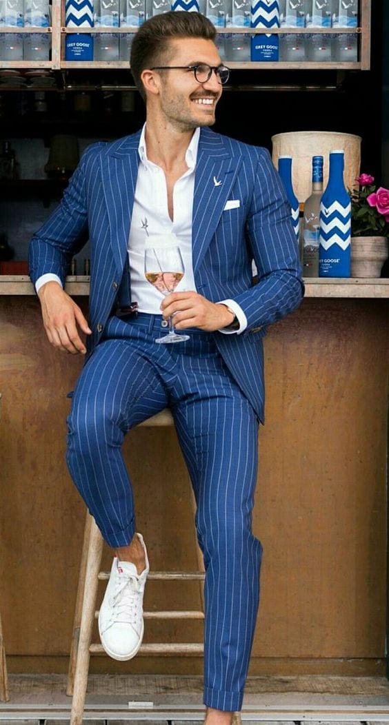Striped Blue Suit Outfit ideas for men