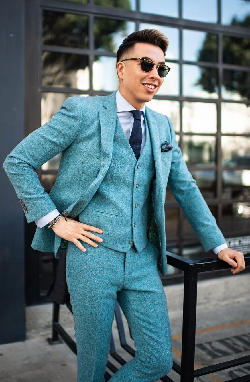 Turquoise Blue Mens Suit Outfit