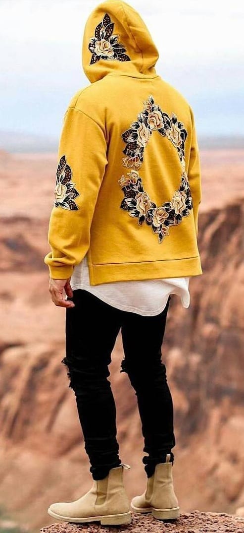Yellow Floral Hoodie Outfit- Street Style Fashion
