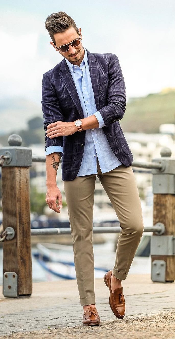 Blue Blazer, Shirt and Chinos Outfit for Smart Casual