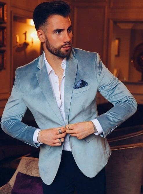 Light Blue Velvet Blazer Mens Outfit