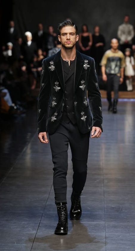 Mens Black Velvet Embroidered blazer