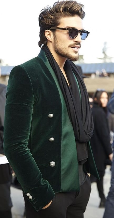 Mens Green Velvet Blazer and scarf