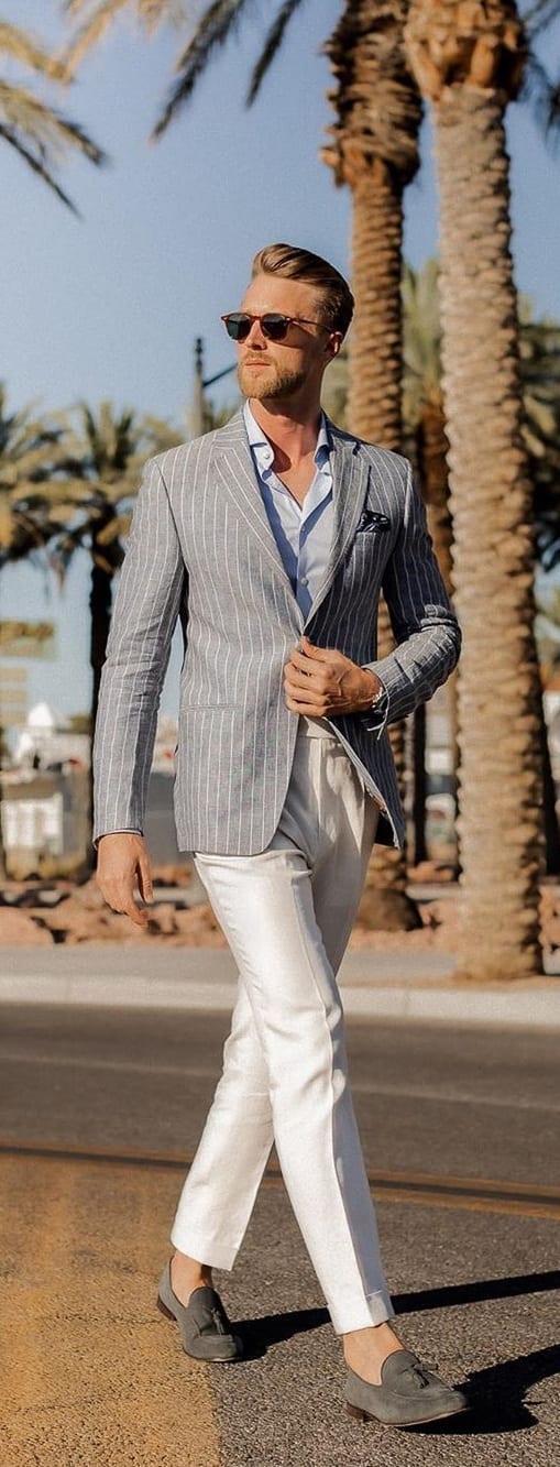 Pinstripe Blazer, Shirt, Chinos and Loafers- Smart Casual Dress for Men