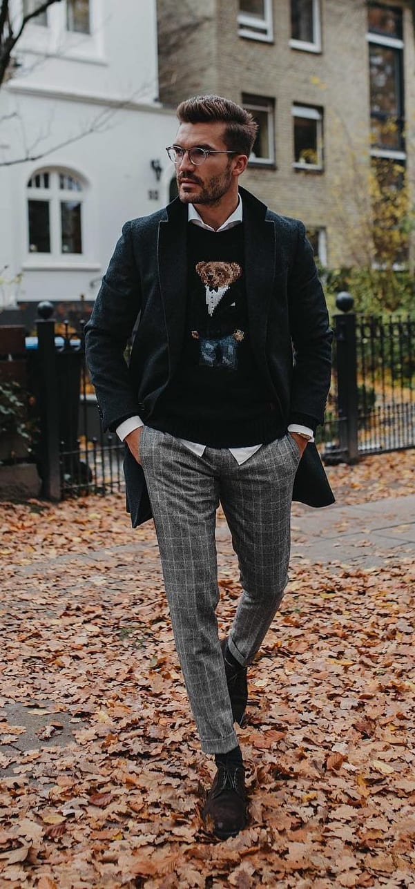Shirt, Sweater and mens autumn coat Outfit