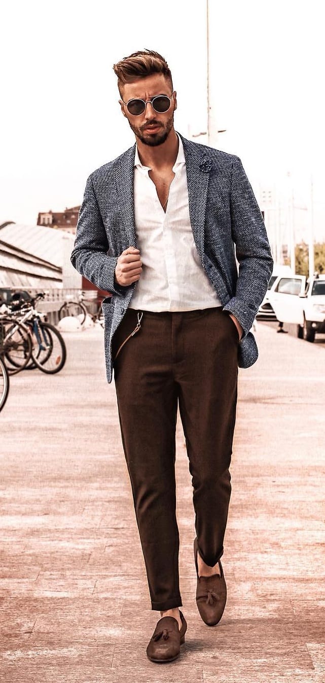 Smart Casual Outfit for men- Brown Chinos, White Shirt and Blazer