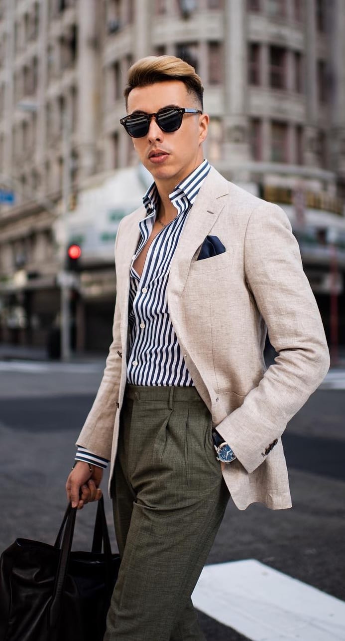 Striped Shirt,Blazer and Trousers Outfit for men