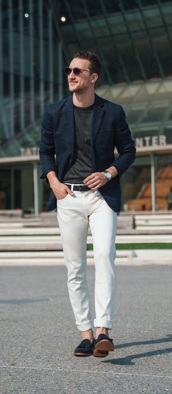 Tee,Blazer,Trousers and Loafers for a Smart Casual Wear for men
