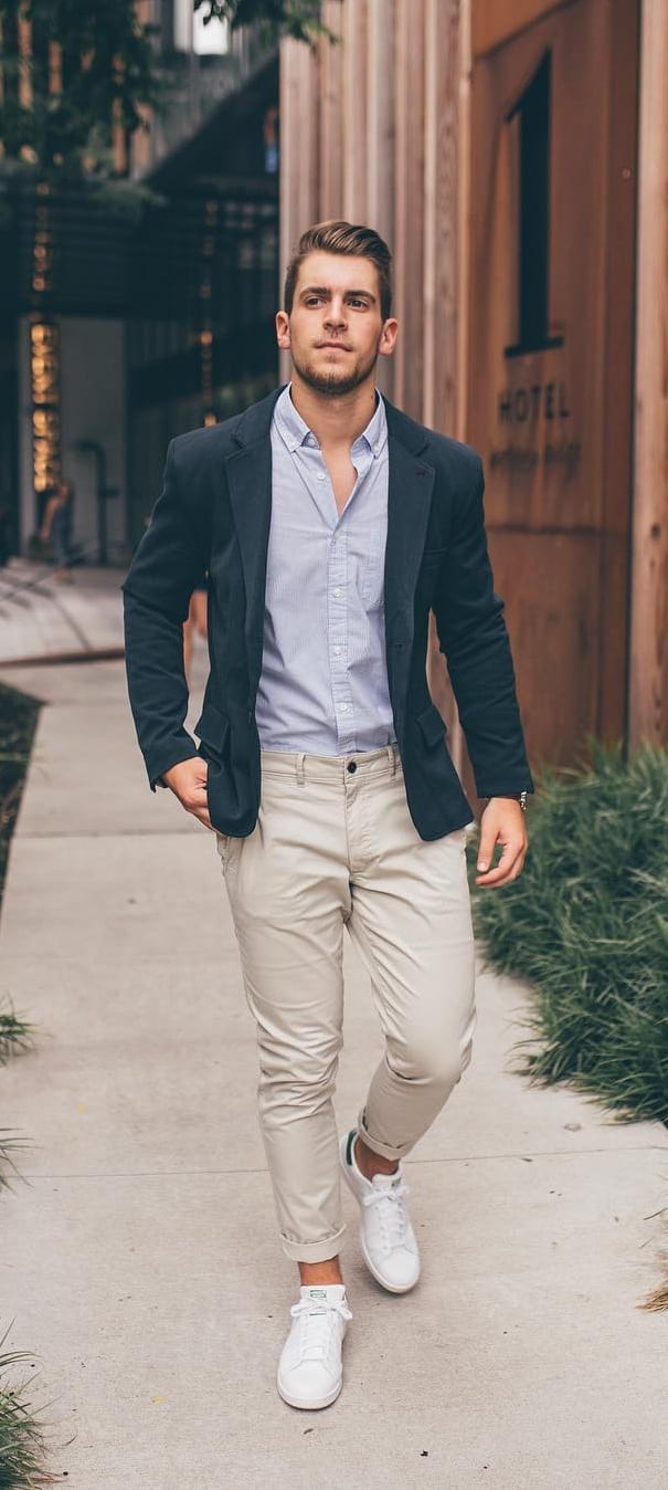 White Shirt, Blazer and Chinos Outfit for Men
