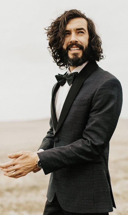 Black Tuxedo Suit, White Shirt and Bow Tie for the Groom