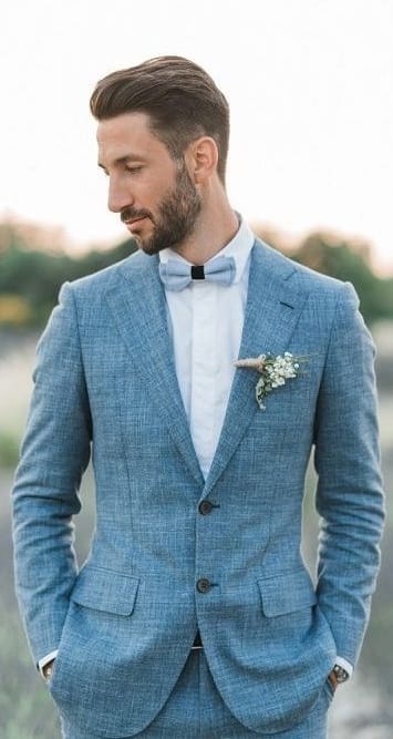 Blue Lenin Summer Wedding Suit for Grooms