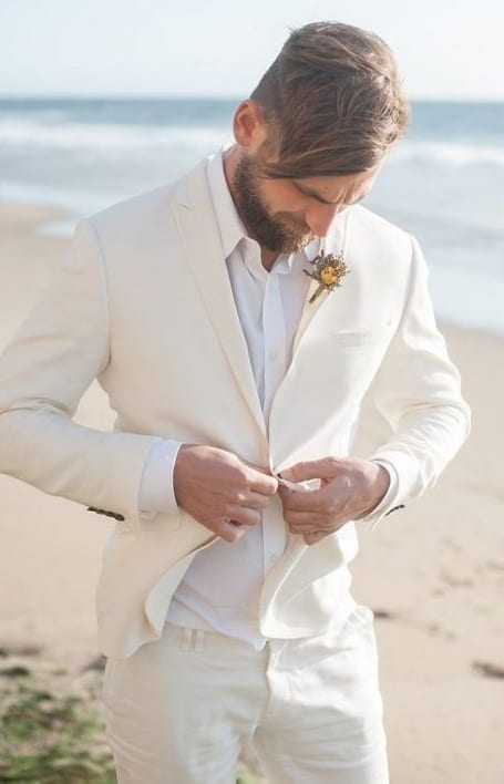 Off White Beach Wedding Suit Outfit for Groom