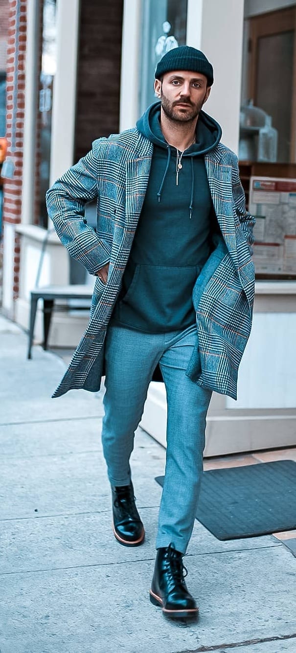 Plaid Overcoat Outfit for Men
