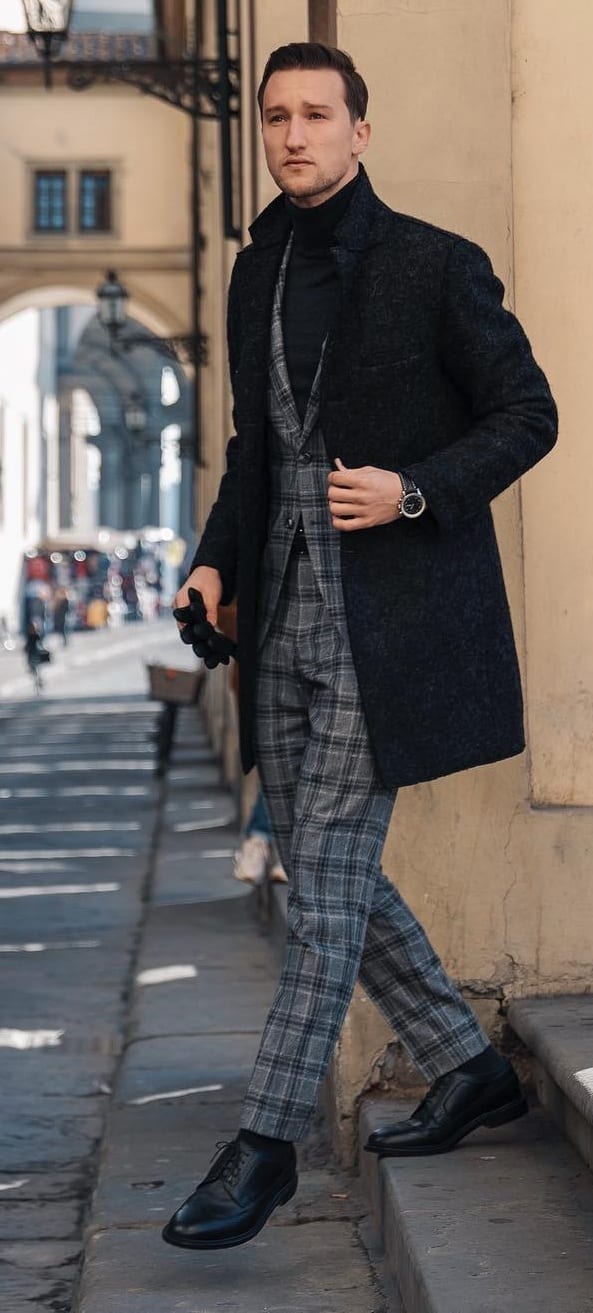 Plaid Trousers and Waistcoat with an Overcoat for men