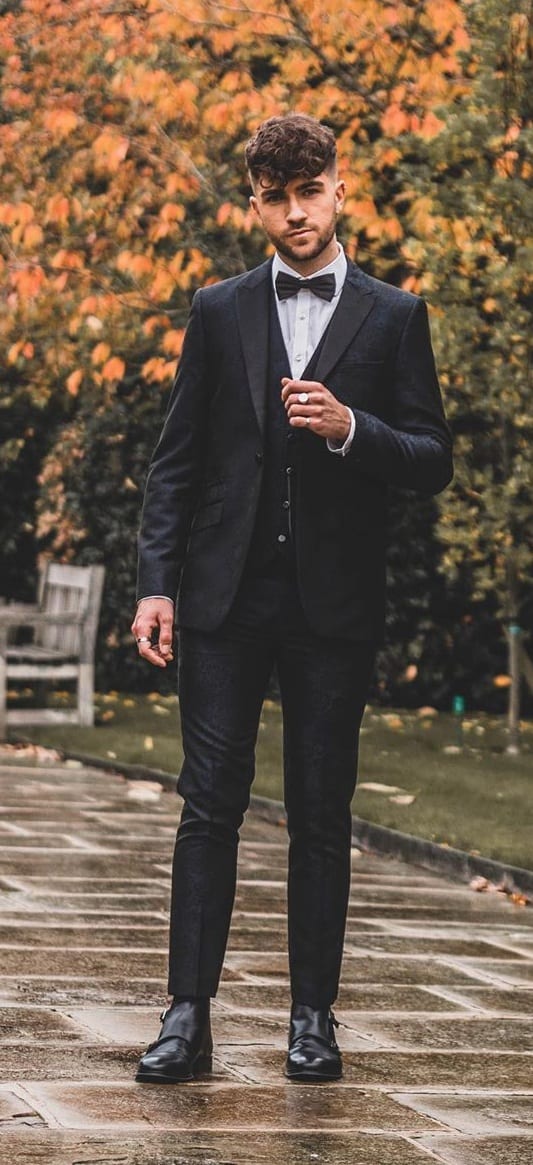 3 Piece Black Suit Outfit Ideas for New Year's Eve