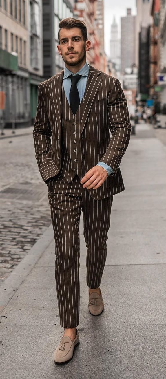 Brown Striped Suit for Men