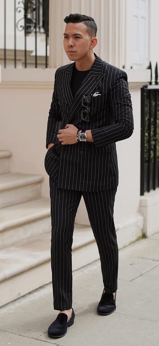 Black Pinstripe Suit Outfit Ideas for Men