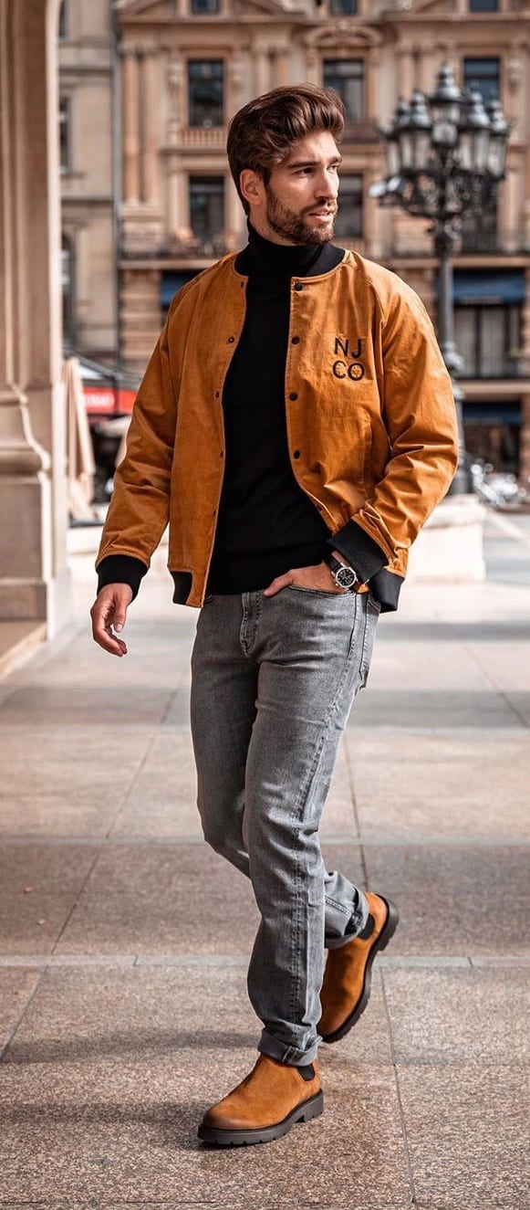 Brown Bomber Jacket And Boots Style for Streetwear
