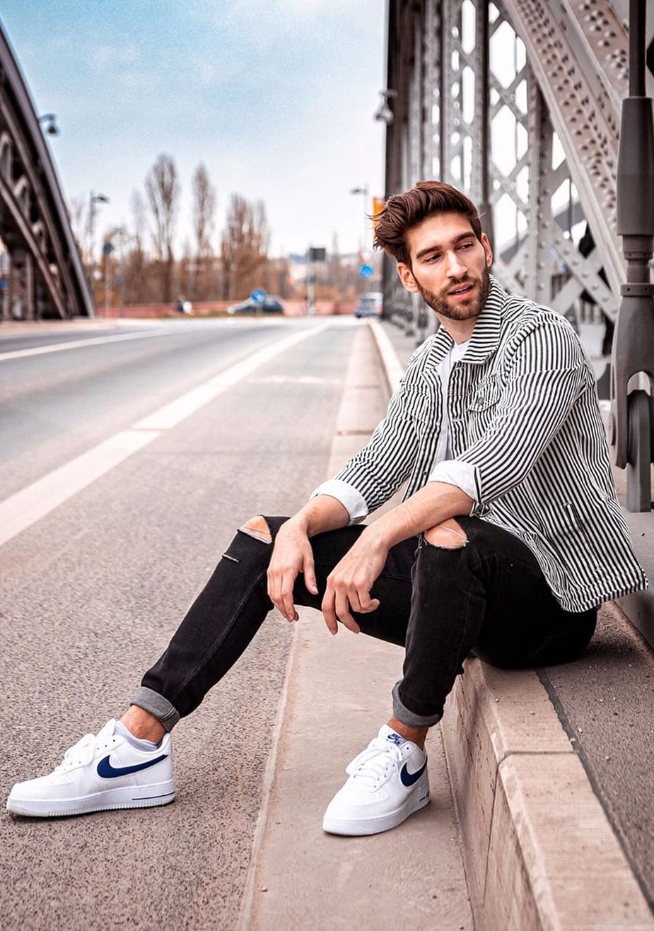 Cool Striped Jacket and White Sneakers