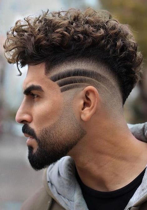 Curly Hair Fade Hair Design Cut for Men