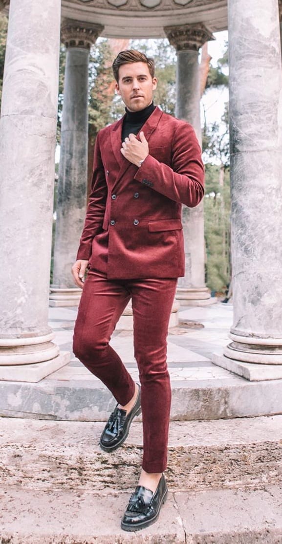 Dashing Red Suit Outfit Ideas for New Year's eve