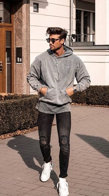 Hoodie-Ripped Denims-Casual Outfit for Men