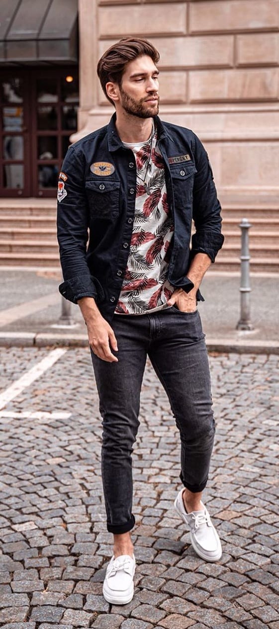 Patch Denim Jacket, Printed T-shirt and Denims