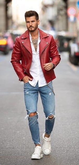 Red Leather Jacket For Mens Winterwear