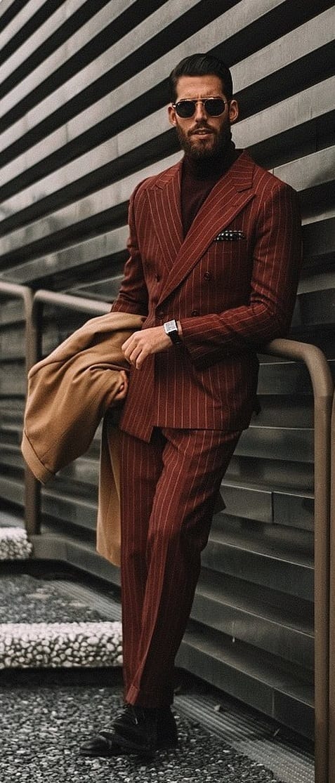 Rust Red Pinstripe Suit for Men