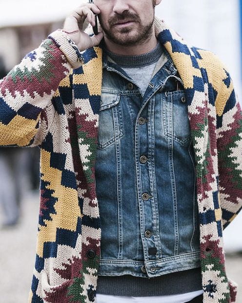 Dress-in-a-Sweater-Cardigan-which-is-styled-with-Denim-Jacket-and-on-can-finish-this-outfit-by-wearing-Blue-Denim-Jeans-and-Brown-Boots-1