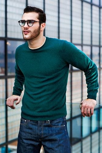 Green-Sweatshirt-On-Denim-With-Classic-Frames-1