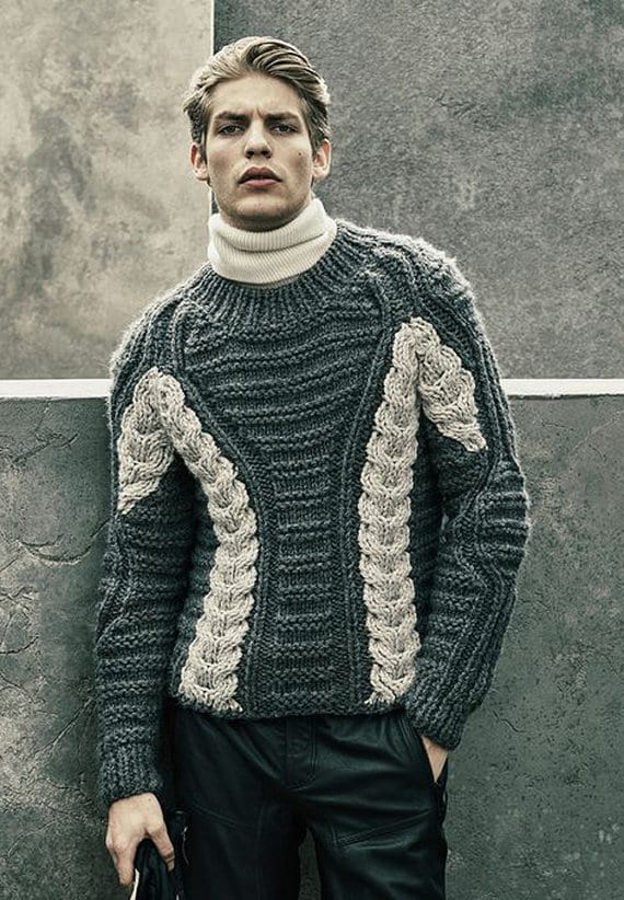 Grey-And-White-Knit-Sweater