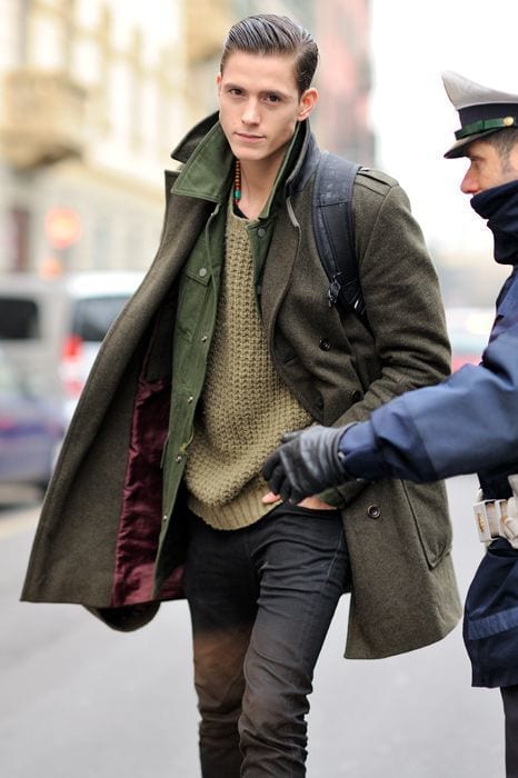 Olive-Denim-Jacket-with-Overcoat-Combination-is-dapper-1