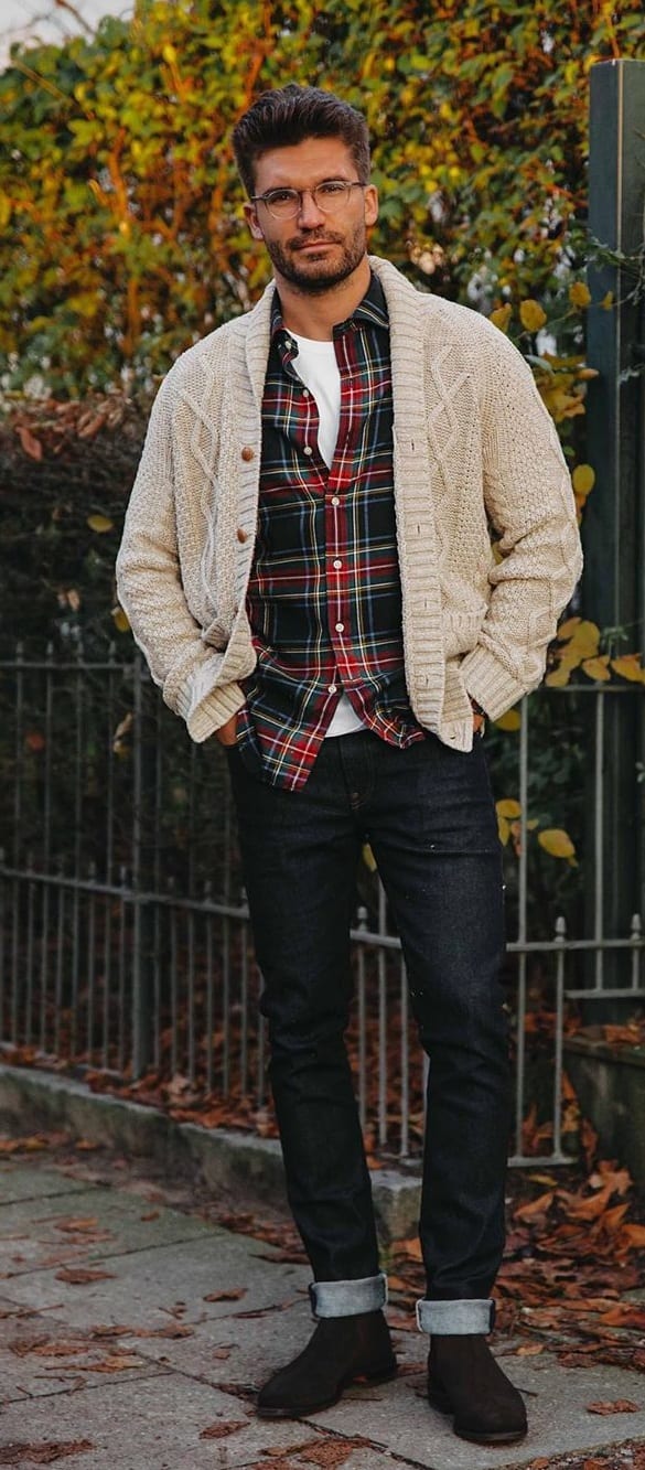 Plaid Shirt and Sweater Outfit for Christmas