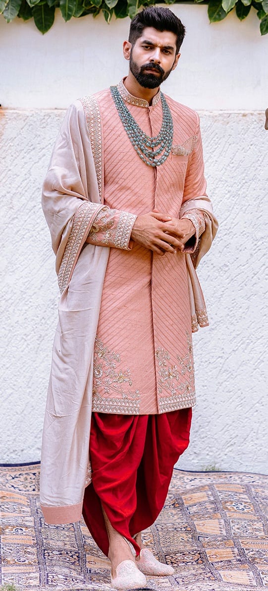 Royal Sherwani with dhoti and an ivory bordered dupatta