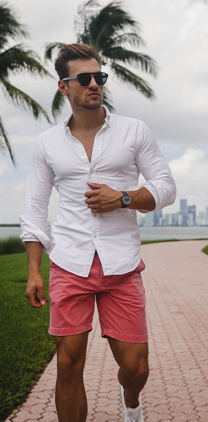 Salmon-Pink-Shorts-and-White-Shirt