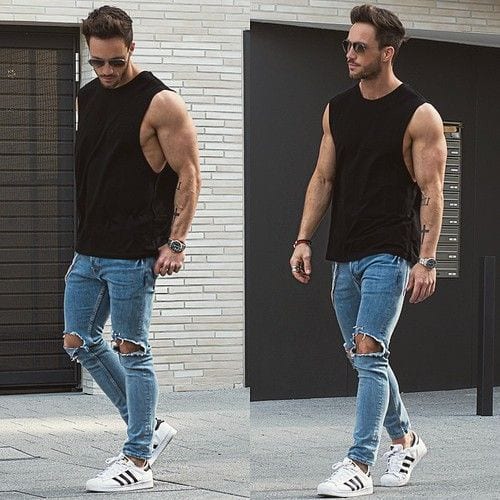 Street-style-look-with-this-Black-Tank-styled-with-Blue-Ripped-Jeans-and-a-pair-of-White-Sneakers-1